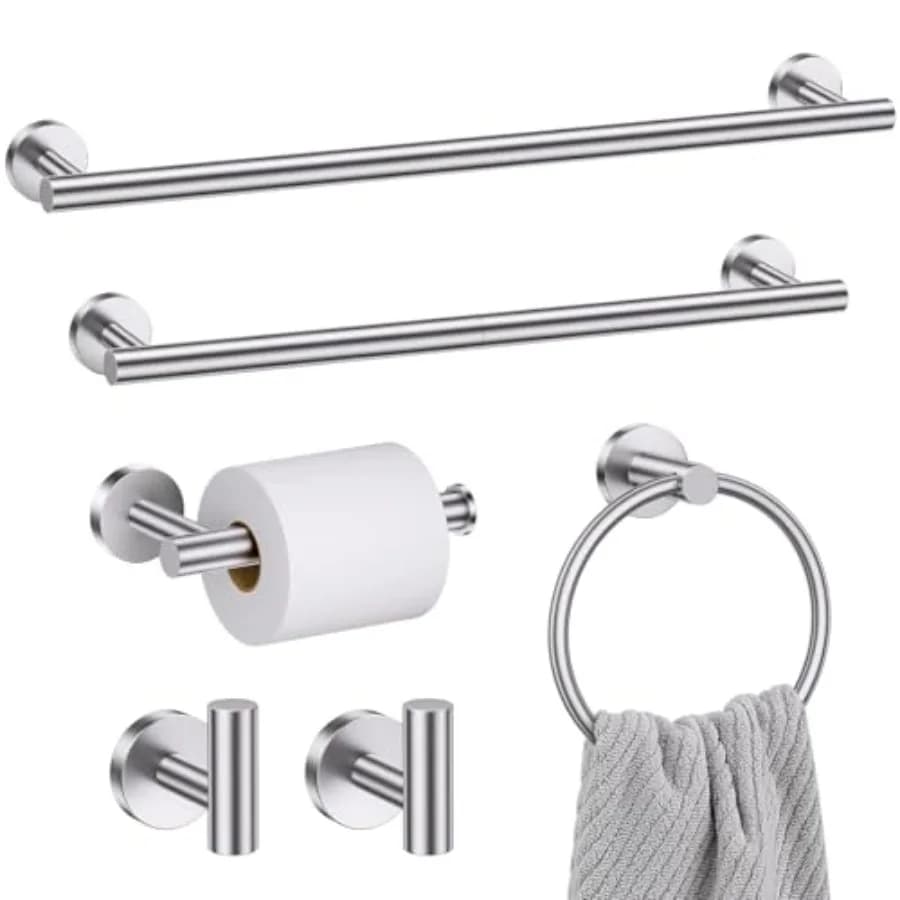 Set di Accessori per Bagno 6 Pezzi, Set Portasciugamani Include Portasciugamani da 50/60 cm, Portarotolo, Anello Portasciugamani