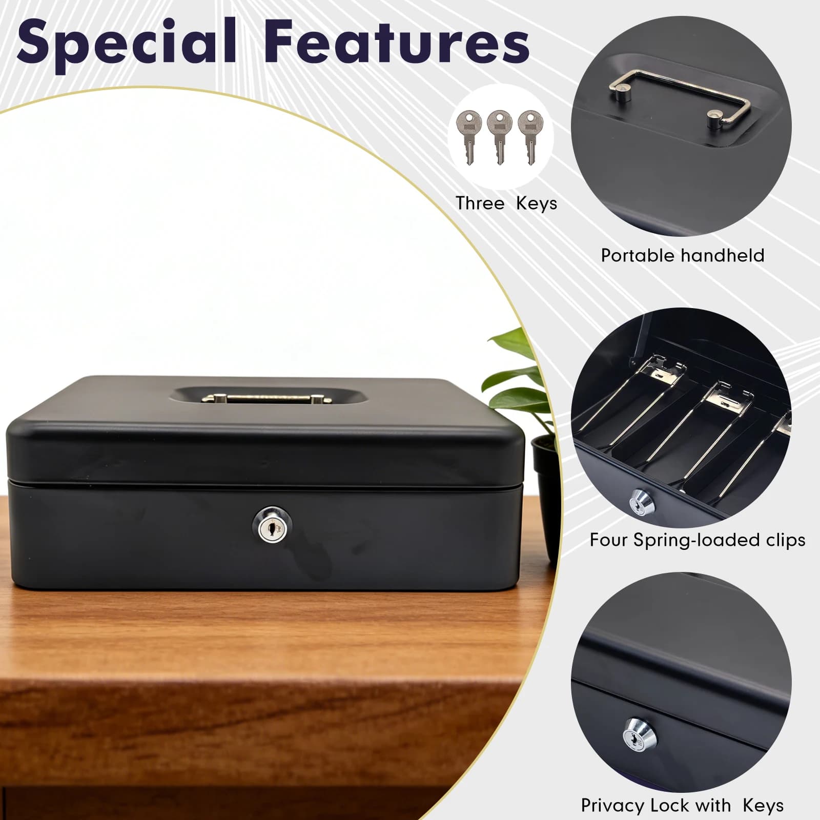 Coinal, Black, 30x24x9cm, 1,8kg, 4 Banknote Storage Parts, 5 Coin Storage Parts, Large Capacity