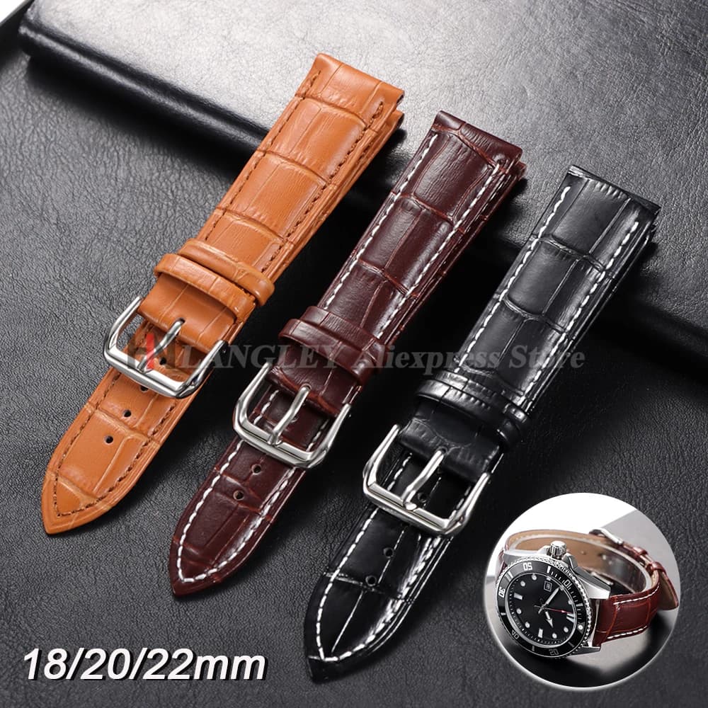Cinturino per orologio in pelle di vitello 18mm 20mm 22mm cinturino modello coccodrillo per donna uomo accessori per orologi spille solide fibbia marrone