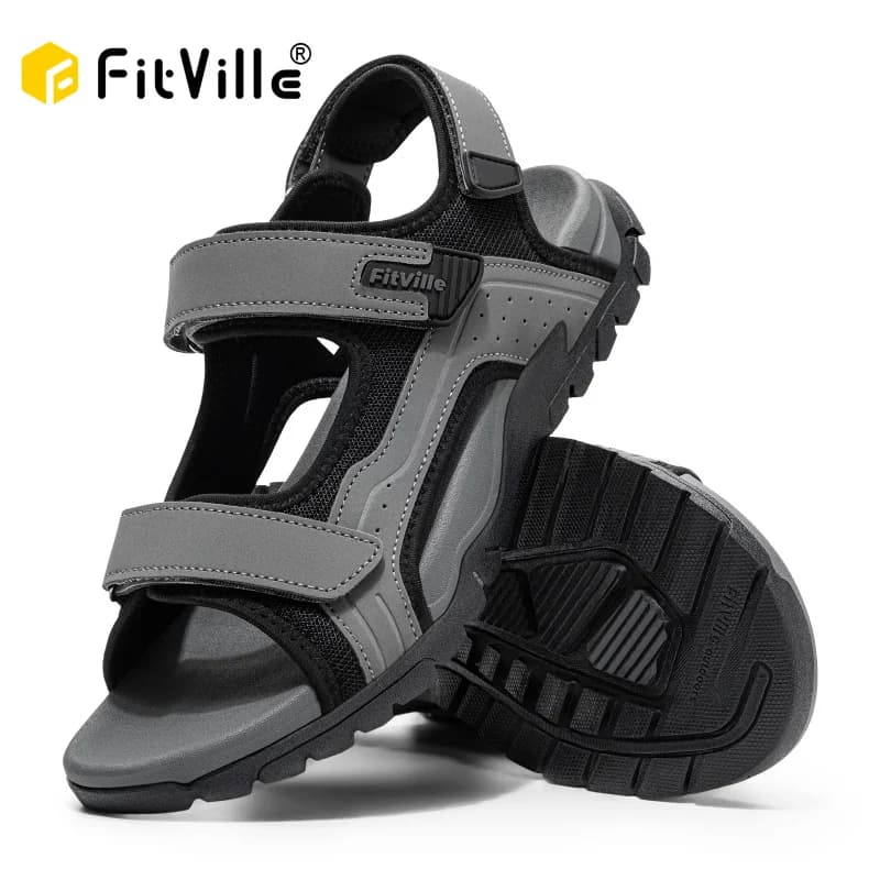 Sandali da uomo FitVille con punta larga, sandali sportivi da passeggio per uomo con supporto per l'arco plantare, sandali da spiaggia antiscivolo.