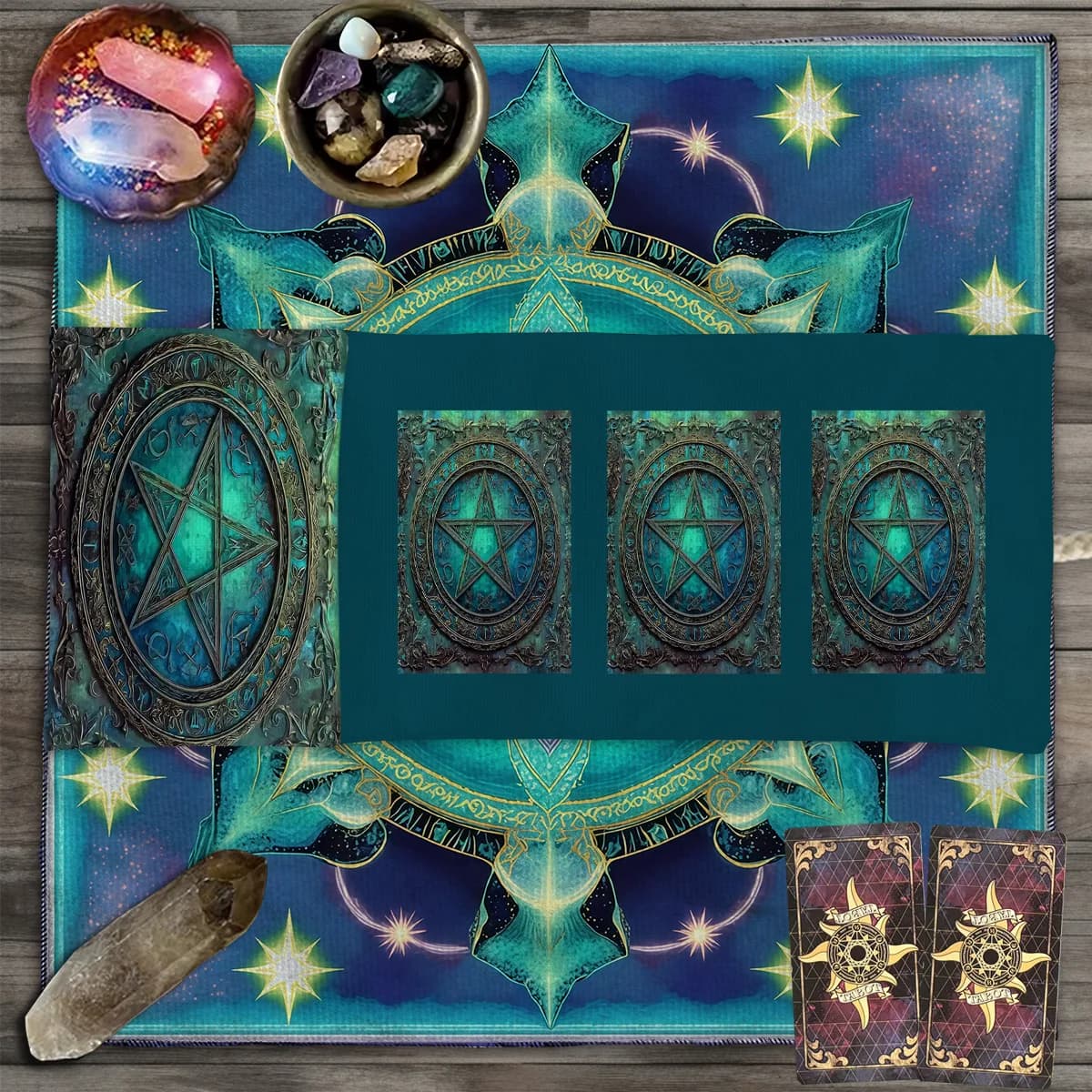 Borsa portaoggetti per carte dei tarocchi con simbolo misterioso Borsa portaoggetti per tarocchi con motivo a stella a cinque punte Borsa per divinazione fantastica e misteriosa