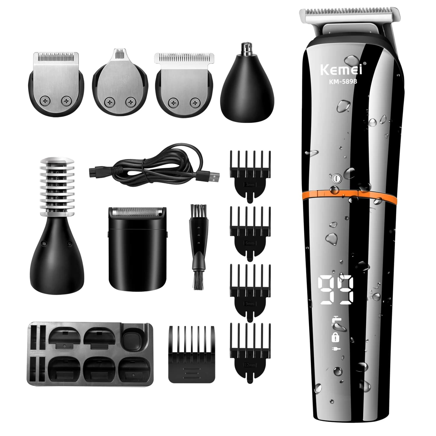 Kemei Waterproof 11 in 1 Kit for men's grooming Electric Barba Trimmer Razor Haircut Rechargeable Haircut KM-5898