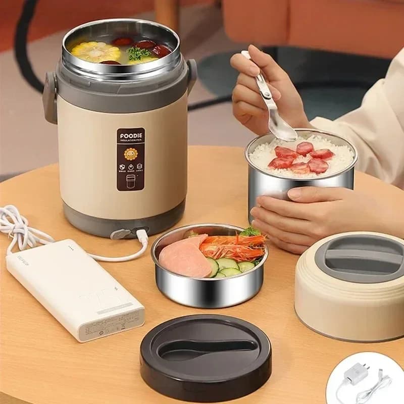 Contenitore per il pranzo caldo riscaldato ricaricabile USB 220V Contenitore per scaldavivande in acciaio inossidabile costante 65 ℃ Lunch Box termico Bento per ufficio