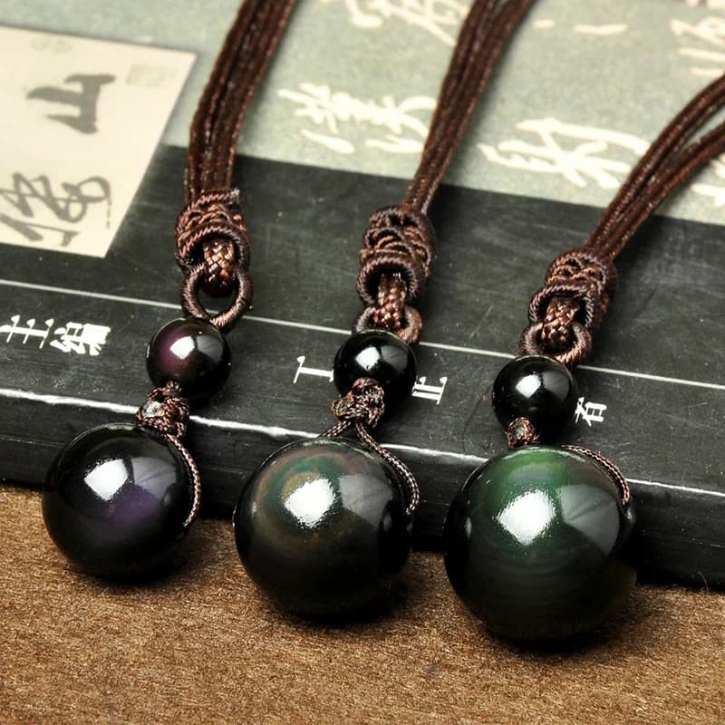 Pietra naturale Arcobaleno Occhio Ciondolo sfera di ossidiana Collana con perline singole Quarzo Guarigione Reiki Fascino guardiano fortunato Gioielli per coppie