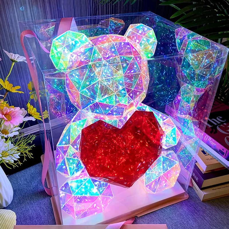 Lampada regalo per bambola con orsacchiotto rosso Lampada regalo colorata scintillante a sorpresa romantica a LED per ragazze Compleanno Decorazioni per la camera da letto di San Valentino