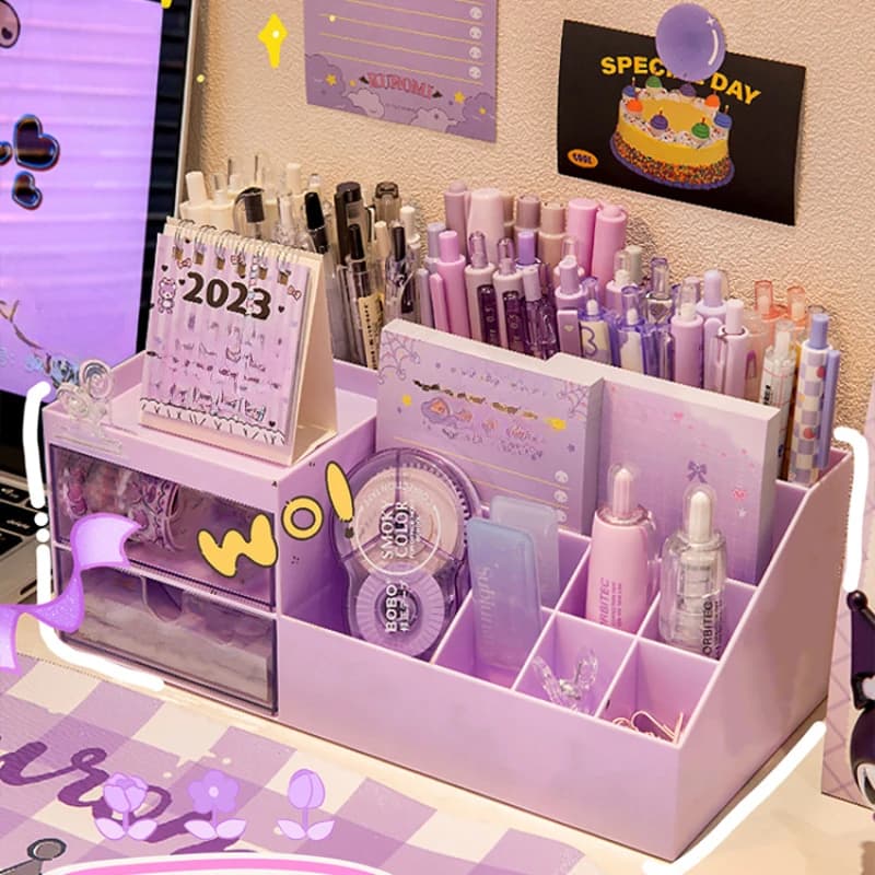 Portapenne Carino con Organizer a Cassetto, Scatola Portaoggetti da Scrivania per Studenti, Organizer da Scrivania Kawaii a Nove Scomparti