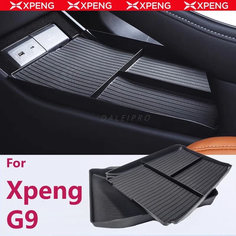 For Xpeng G9 Central Console Double Layer Storage Box Organizer Center Layered Storage Box Car Accessories