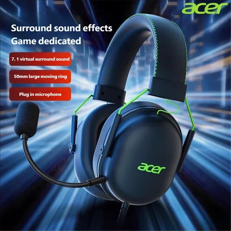 2025 Cuffie Acer OHW200 con microfono Suono surround 7.1 Cuffie da gioco USB cablate con microfono con cancellazione del rumore - Giocatore per PC, laptop