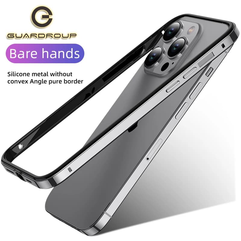 Per iPhone 14 Plus 13 12 15 Pro Max Custodia paraurti con luce ad angolo convesso di lusso Hybird Telaio in alluminio Meatl + lato morbido in silicone