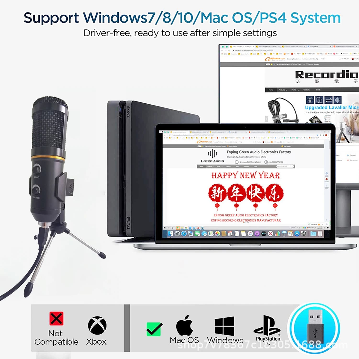 Microfono a condensatore GAM-100PL BM800 Microfono USB per registrazione su computer con treppiede
