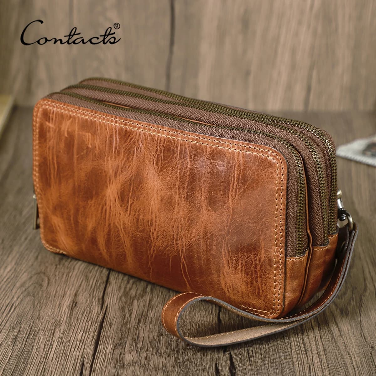 CONTACT'S Genuine Leather Men Clutch Bags Luxury Designer Sling Shoulder Bag Long Purse Women‘s Bag Handbag Wallet Phone Pocket