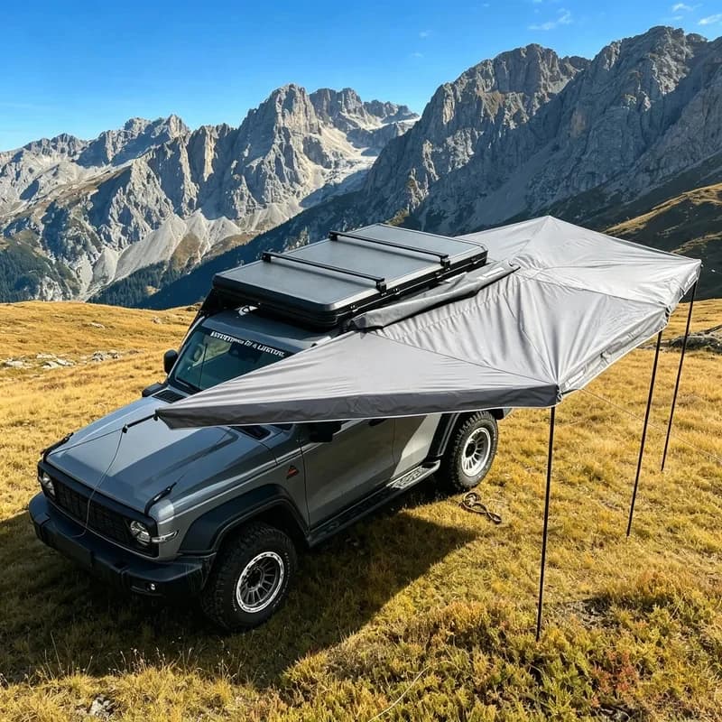 Fabbrica Grande 360 ° Tenda Laterale per Auto Foxwing, Impermeabile, Autoportante, per SUV, con Illuminazione, per Campeggio e Overlanding