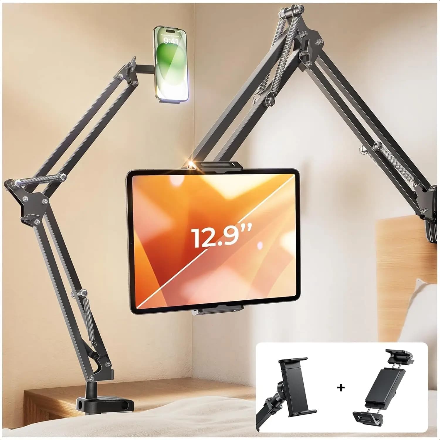 LISEN Tablet Stand Phone Holder iPad Holder for Desk Mount[Ultra Sturdy] 2 Clamps Kindle