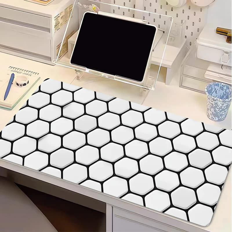 Tappetino per mouse 90x40 cm, grande XXL, geometrico, solido, con bordo a chiusura rapida, per PC, tastiera, scrivania, laptop, accessori da gioco.