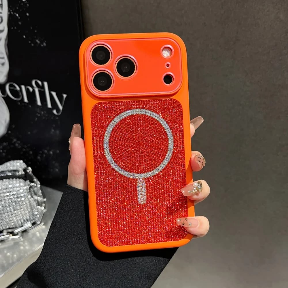 Glitter Sparkling Rhinestones Diamond For Magsafe Phone Case For iPhone 17 16 17 Pro 16 Pro Max Magnetic Wireless Charge Cover
