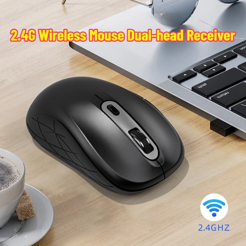 Mouse Wireless 2.4G con Ricevitore a Doppia Testa per Tablet, Computer Desktop, Ufficio e Laptop Silenzioso
