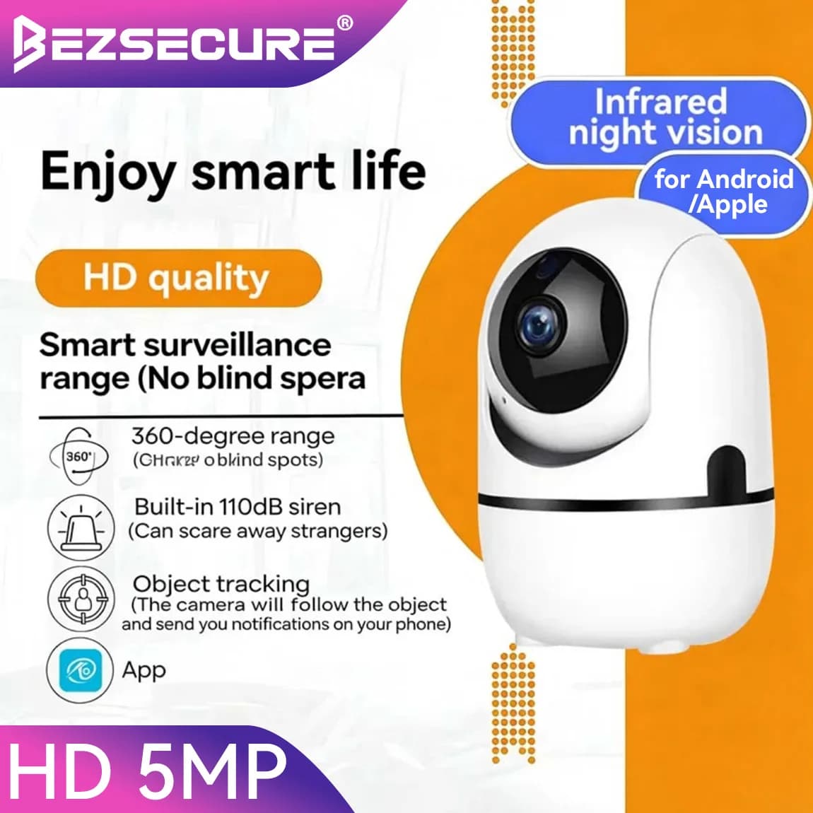 5MP 2K 360° ° PEGATAH PTZ Telecamera di Sicurezza Domestica con Tracciamento Automatico AI, Visione Notturna e Monitoraggio Bambini