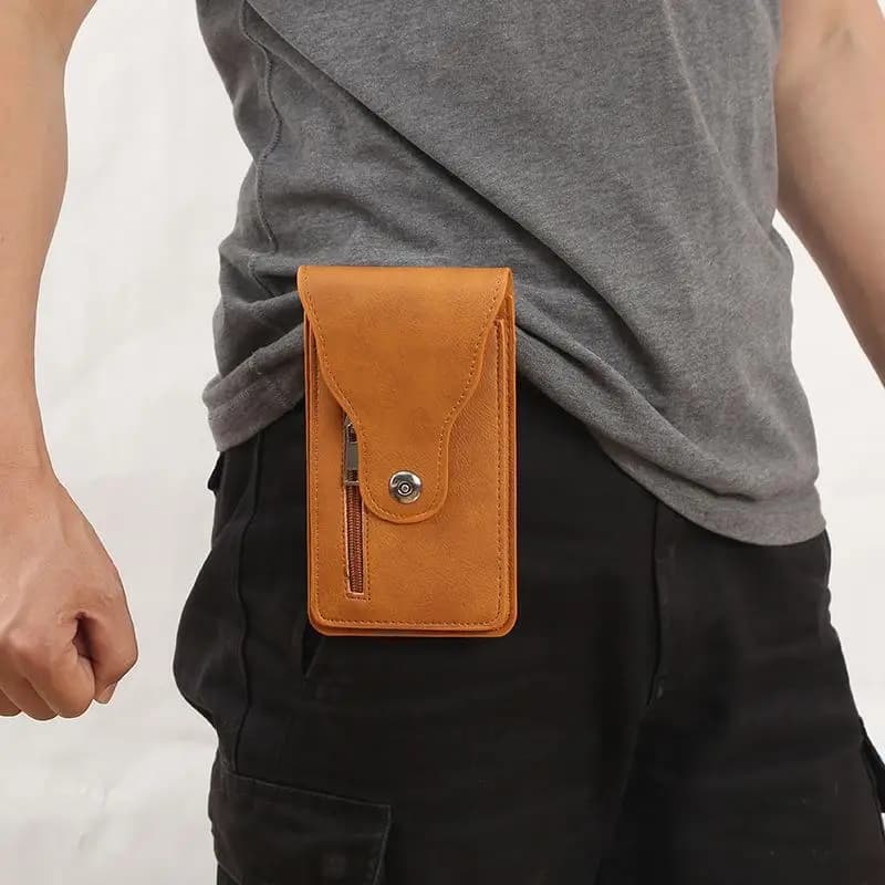 Borsa per cellulare in pelle PU con chiusura a scatto, custodia da uomo con clip da cintura, marsupio per lavoro e corsa, per telefono, 1 pezzo