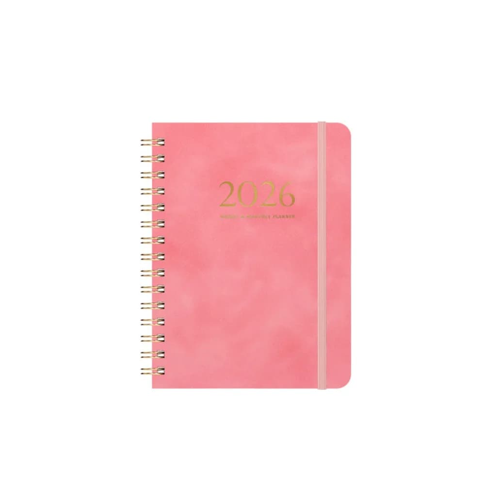 Calendario pianificatore mensile settimanale A5 2026 Quaderni con bobina auto-riempimento con cinturino Copertina in pelle PU Blocco note per agenda giornaliera