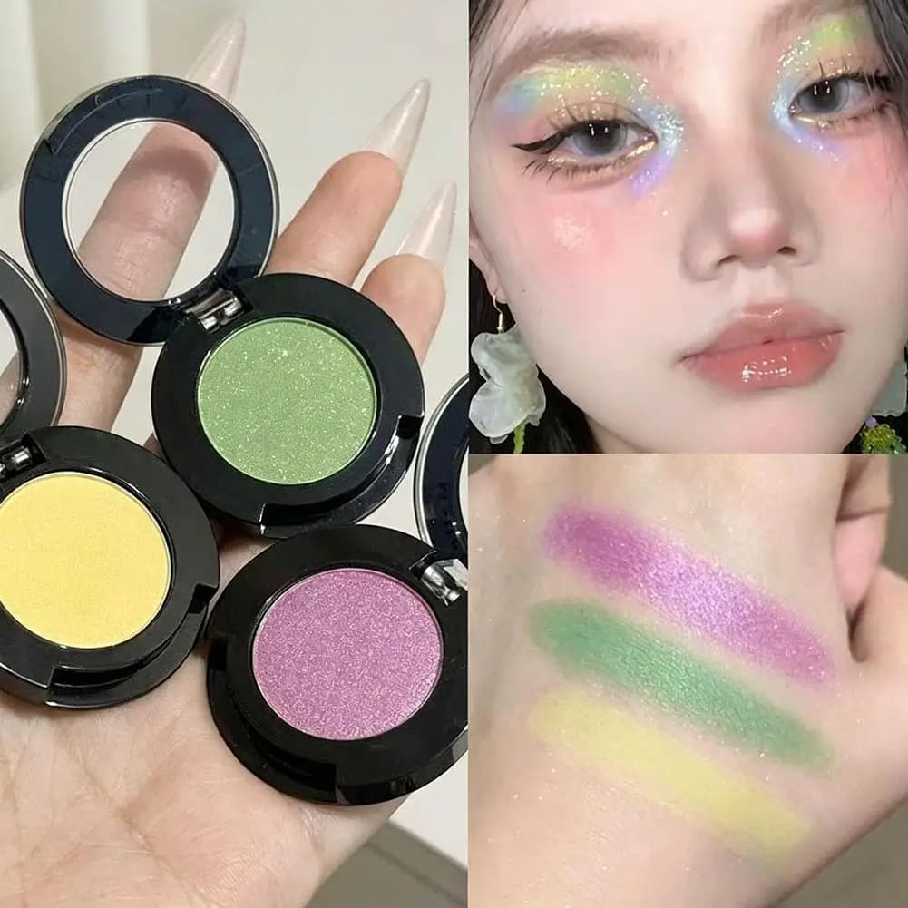 Palette Ombretto Singolo Shimmer Opaco e Glitterato Monocromatico per Trucco Y2K Verde Giallo Limone Viola Effetto Flash Speziato