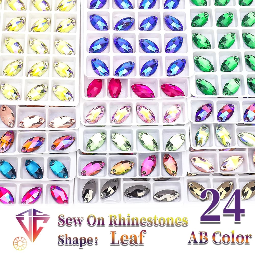 VC Sew On AB strass a forma di foglia cristalli di vetro Flatback per abbigliamento abiti da sposa scarpe borse tutto per la decorazione fai da te