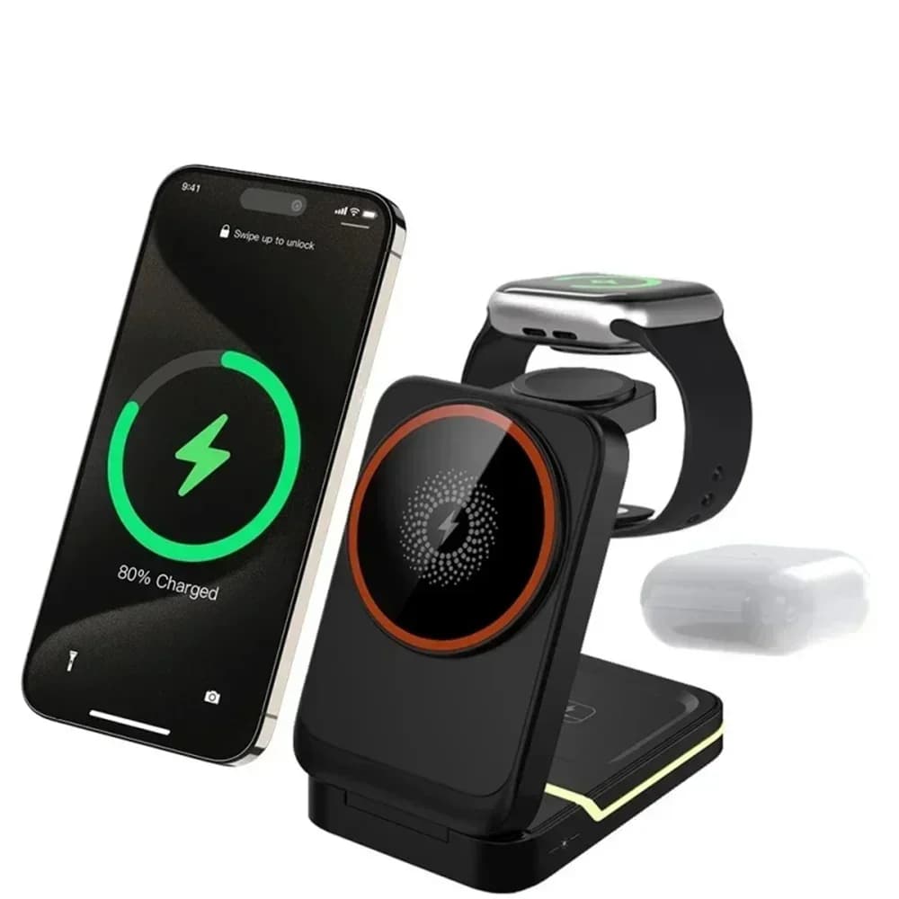3in1 30W Magnetic Wireless Charging Station Quick Charging for iPhone 16 15 14 Pro Max Adapter Support for iWatch AirPods Phone