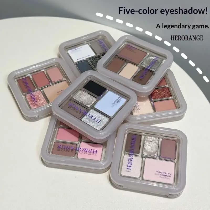 1Pc HERORANGE Palette of 5 colors, matt shade, fine illuminant, blush, pigment for eyes with low saturation, waterproof cosmetic