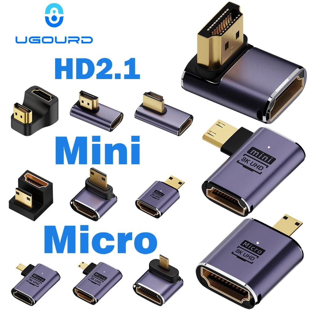 HDMI compatible cable adapter mini micro hdmi to HDMI 2.1 Converter 48Gpbs 8K60HZ 4K120HZ for HDTV PS4 PS5 portable PC projector