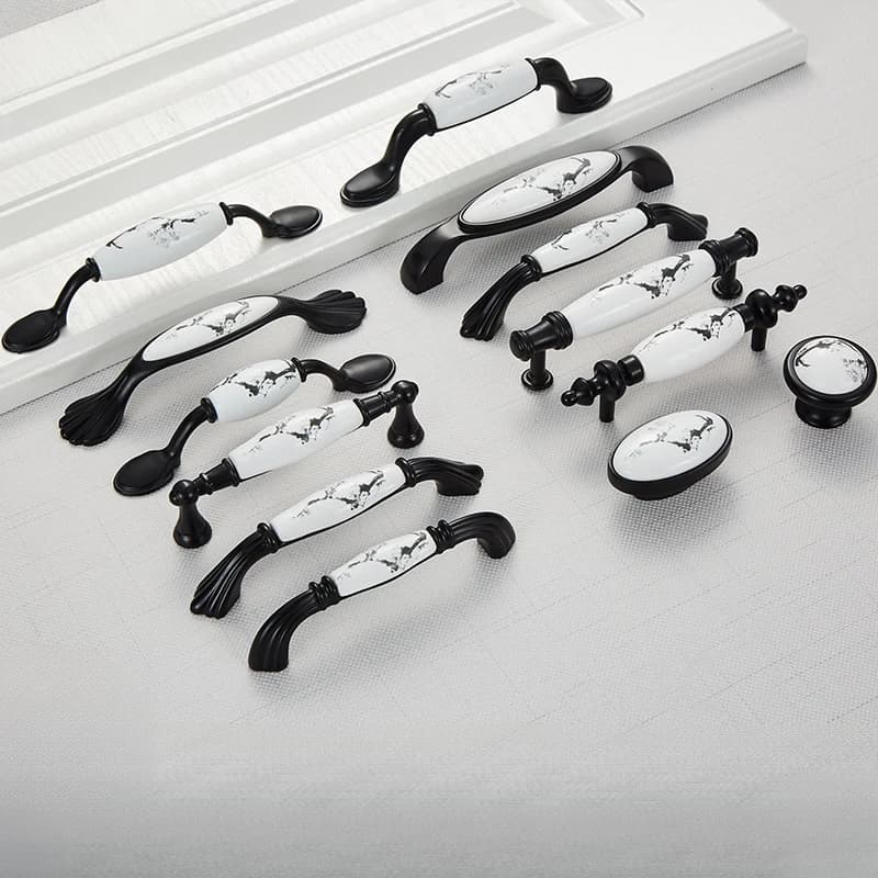 Ceramic White/Black Cabinet Handles Zinc Alloy Kitchen Cupboard Door Pulls Drawer Knobs Fashion Furniture Handle Hardware