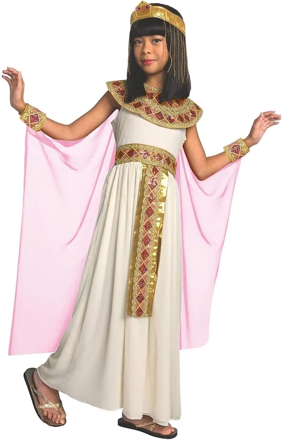 Morph Pink Cleopatra Costume for Girls, Egyptian Dress, Greek Goddess Outfit for Kids, Halloween Dress-Up