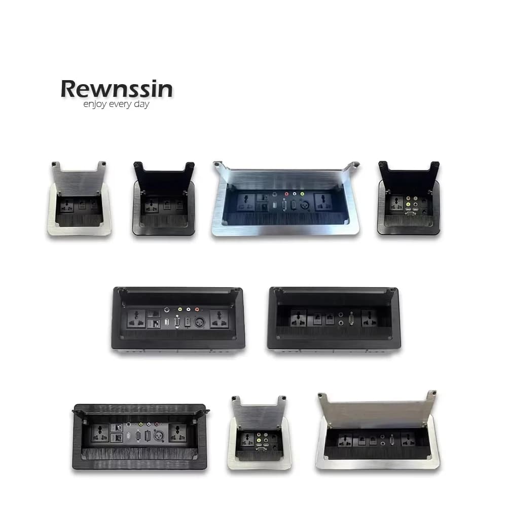 250V Scalable Desk Grip with Dust Cover, XLR VGA HDMI Cable Box, Hidden Multifunctional Desk socket in Aluminium Alloy
