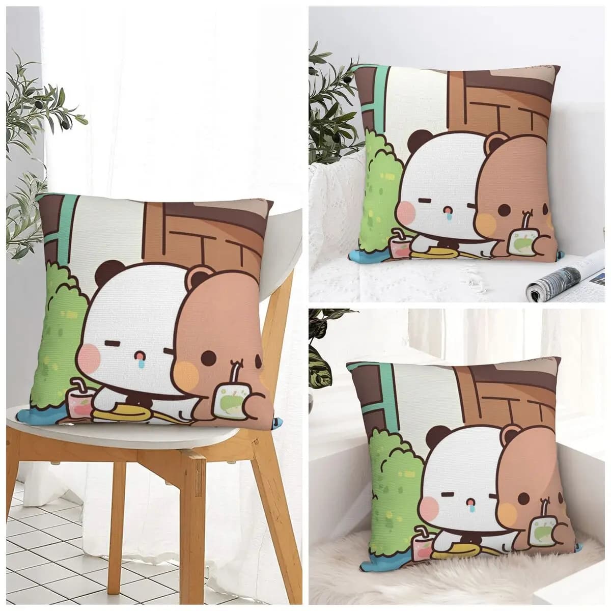 Fodera per cuscino Bubu e Dudu Panda Federa morbida per cuscino Federe design Kawaii per divano decorativo per la casa