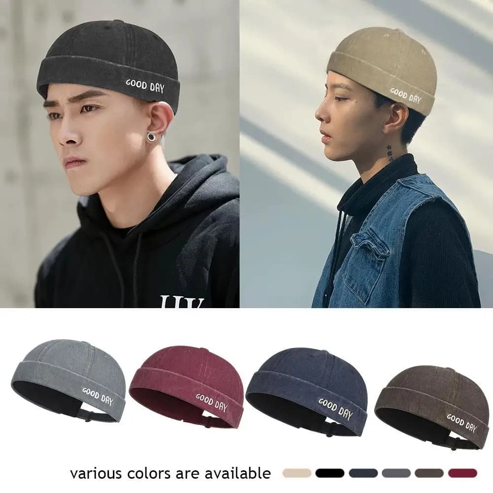 Fisherman's Hat with Embroidered Letter Melon Hat without Tent Washed Homeowner's Hat faded Hip-hop leather Gua for outdoors adjustable
