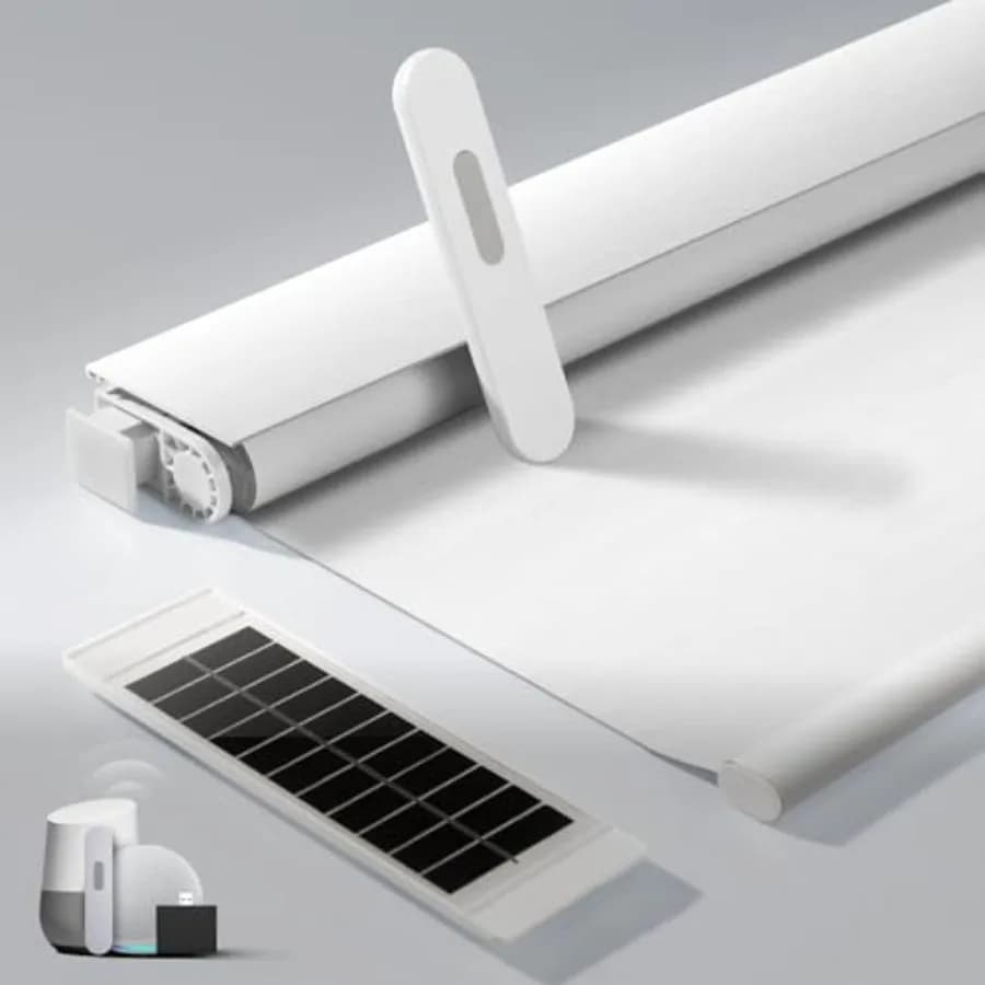 No Drill Motorized Blinds with Remote, Blackout Automatic Blinds with Solar Panel, Cordless Smart Electric Roller Shades for Wi