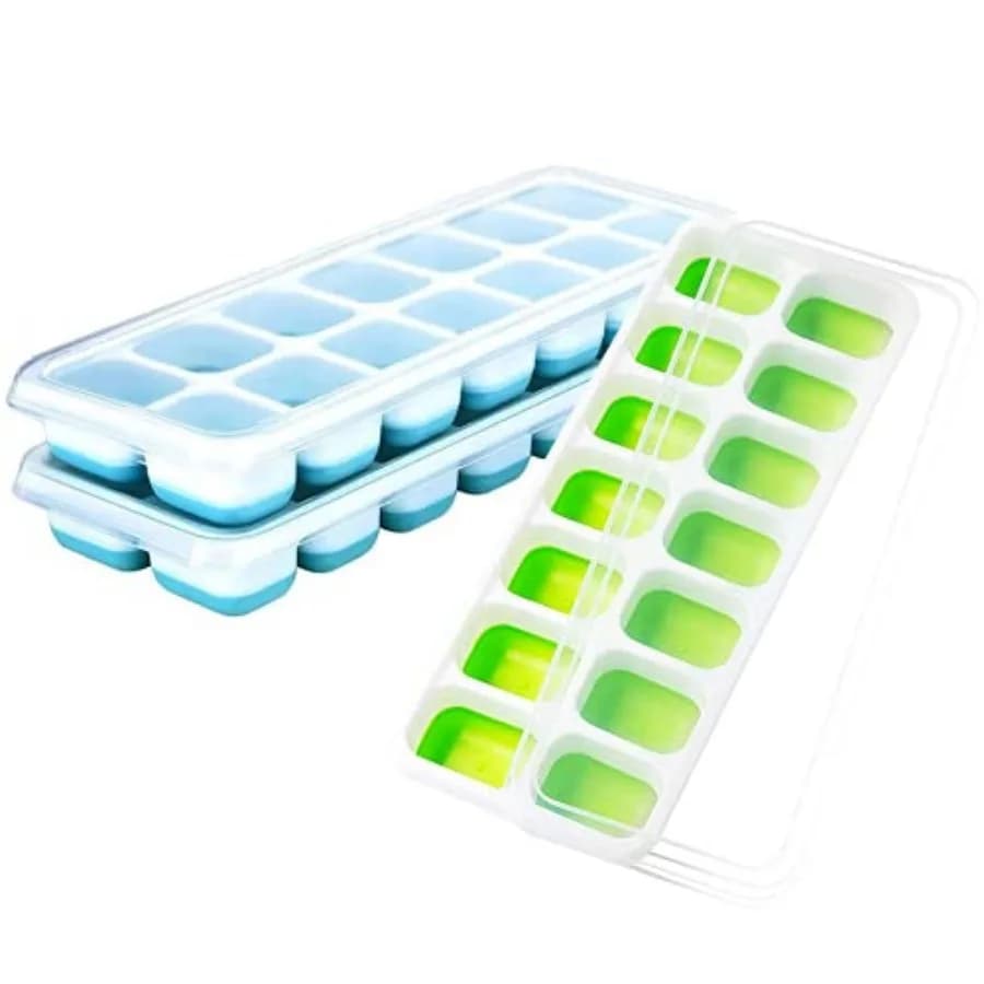 Ice Cube Trays 3 Pack, Silicone Easy-Release and Flexible 14-Ice Trays with Spill-Resistant Removable Lid, BPA Free, Durable an