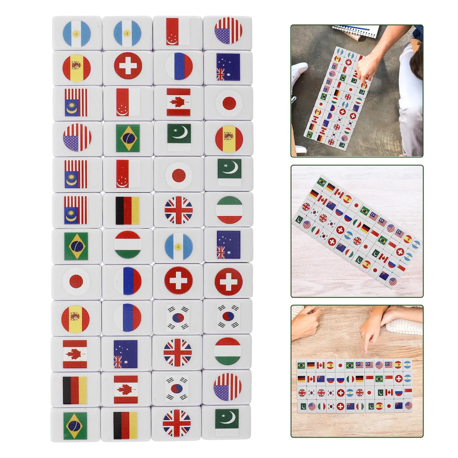 Set di 48 Tessere Mahjong con Bandiere Nazionali, Gioco da Tavolo per Famiglie, Blocchi da Gioco Divertenti e Strategici per Adulti, Giochi da Picnic
