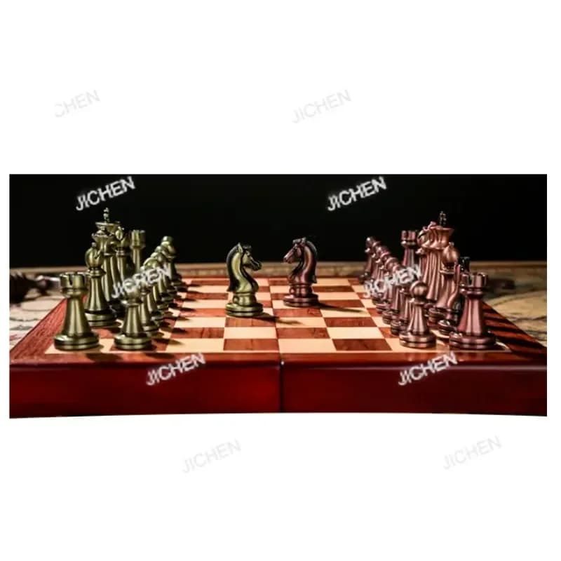 Set di Scacchi in Metallo HN con Scacchiera Pieghevole in Legno
