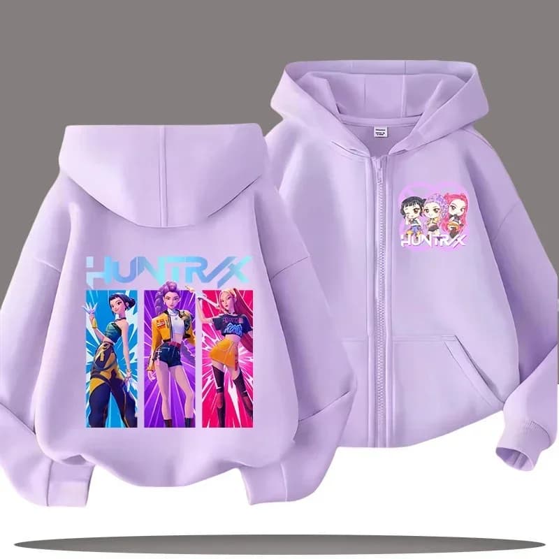 Abbigliamento per bambini Felpa con cappuccio per bambina con cerniera divertente, top casual per neonati, felpa con cerniera Kpop Demon Hunters per bambino