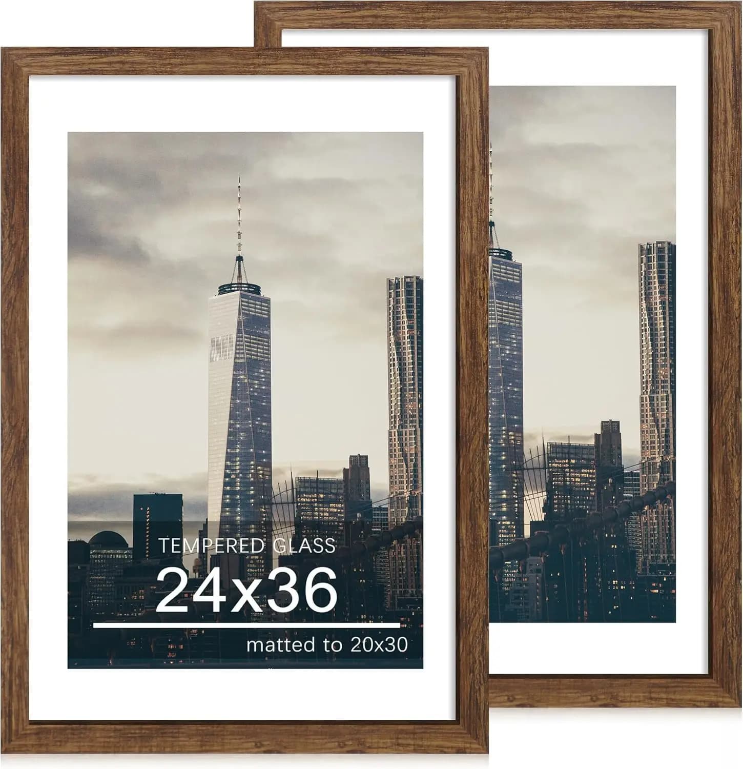 Set di 2 Cornici per Poster 24x36, Cornici in Legno 24 x 36 con Passepartout per 20x30, Cornice Fotografica in Legno con Copertura in Vetro Temperato