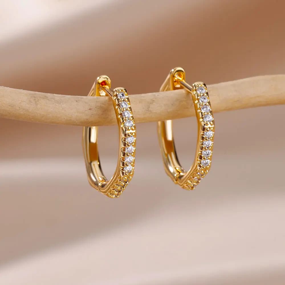 Orecchini a poligono in zirconia per donna, orecchini a cerchio in acciaio inossidabile, tendenza 2024, gioielli da sposa di lusso, orecchini da donna.