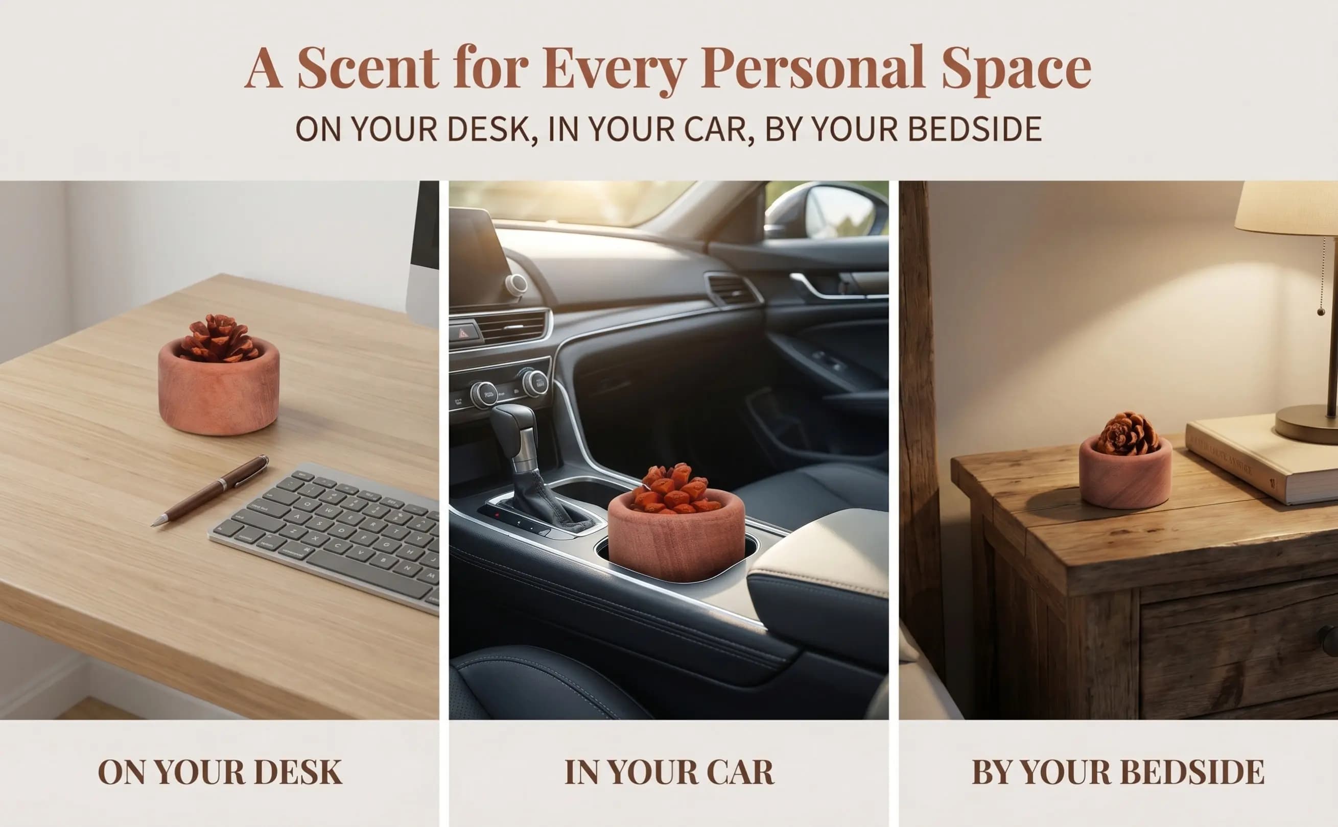 3Pcs Natural Wood Essential Oil Diffuser Small Portable Round Aromatherapy for Home Office Car Room Scent Home Diffuser