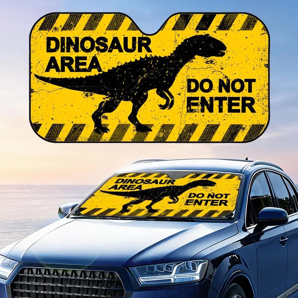 Parasole per Auto con Segnale di Avvertimento Dinosauro, Riutilizzabile in Alluminio, Protezione UV e Isolamento Termico
