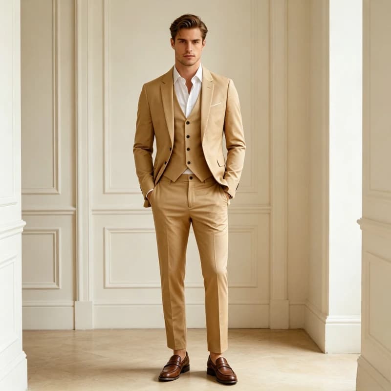 Men Suits Cardigan Blazer Single Breasted Solid Blazers Vest Slim Fit Pencil Ankle Length Pants Three Pieces Business Jacket