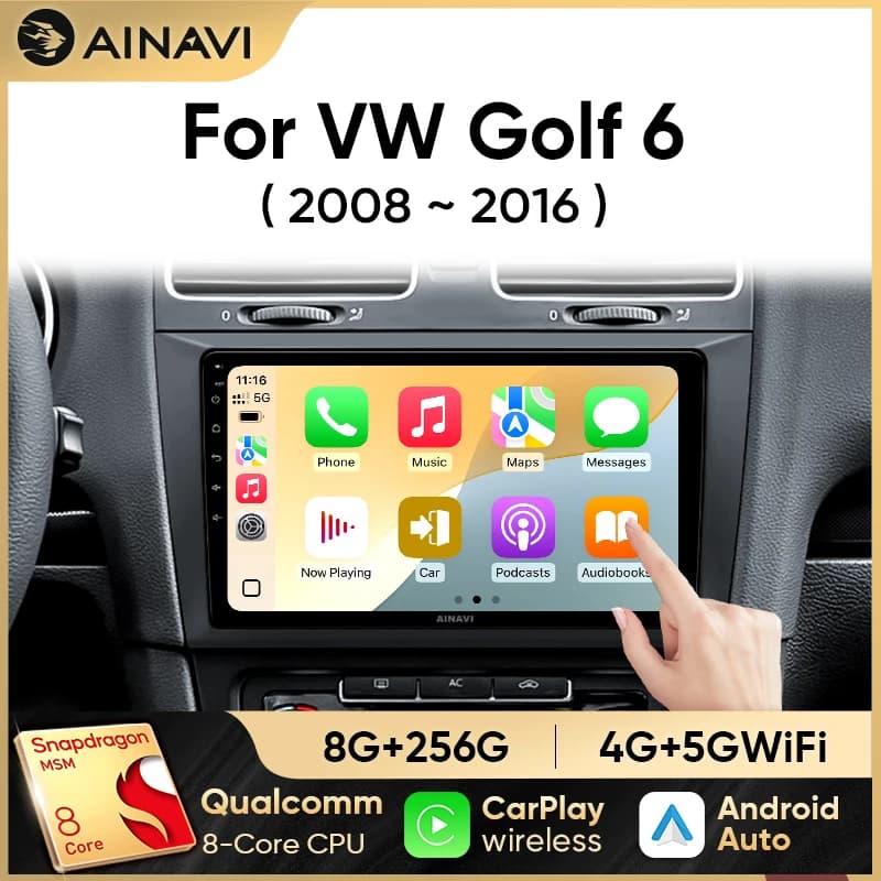 Ainavi Autoradio per Volkswagen VW Golf 6 MK6 GTI 2008-2016 Wireless Carplay Android Auto Radio Car Multimedia 4G DSP 48EQ 2 Din