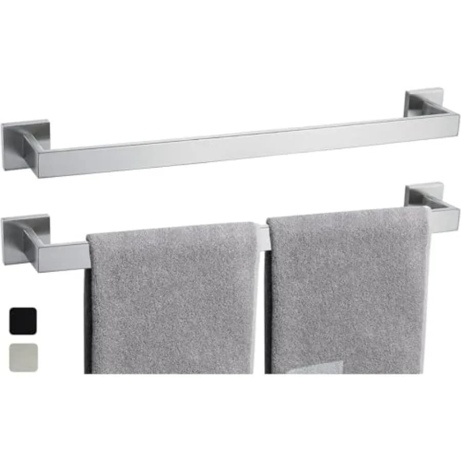 Portasciugamani da Bagno e Cucina, Asta Portasciugamani a Parete in Acciaio Inox SUS304 Antiruggine, Design Moderno Quadrato