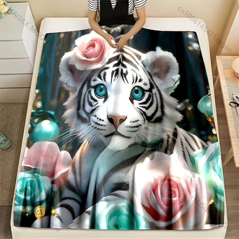 Coperta con stampa tigre del Bengala e rosa, calda e morbida, regalo di lusso per bambini e adulti, adatta per la casa, divano letto, viaggi, campeggio, camper