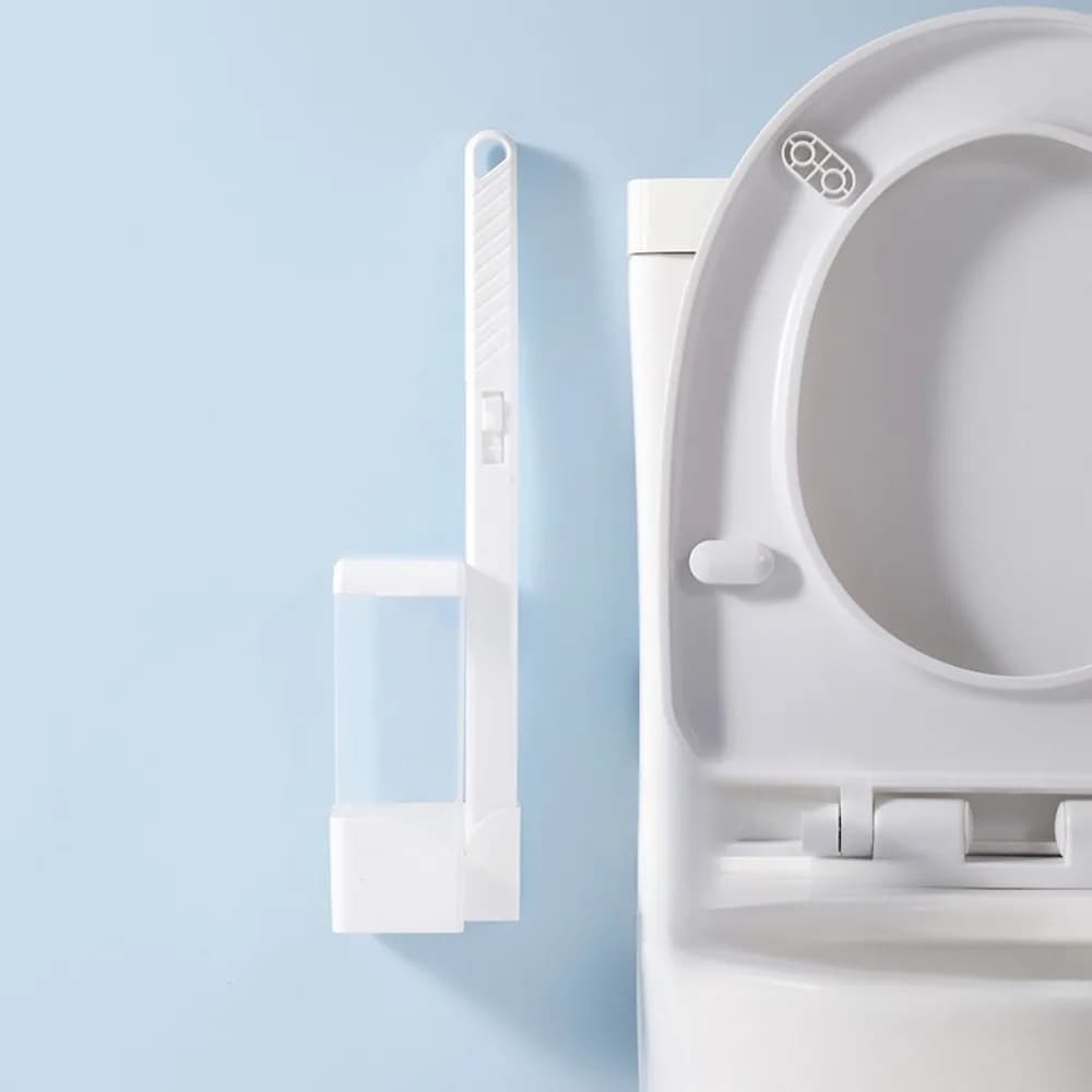 Spazzola per WC Usa e Getta in Plastica con Testa in Spugna, Igienica, Montaggio a Parete con Base, Spazzola per Pulizia del WC