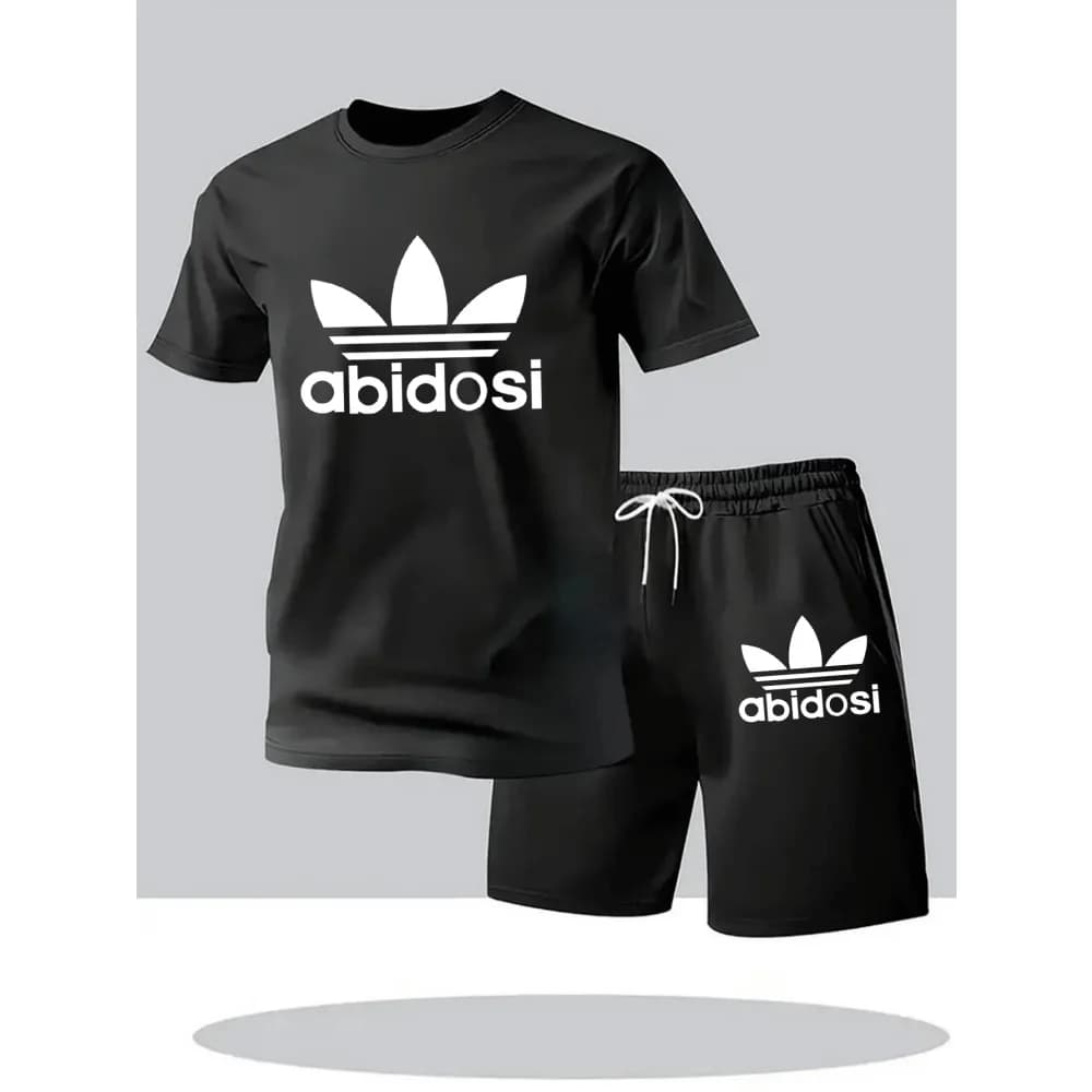 Summer Street Fitness Men's T-Shirts Sets Short Sleeve T-Shirt + Shorts Quick Dry Breathable Round Neck Running Suit Hot Sale