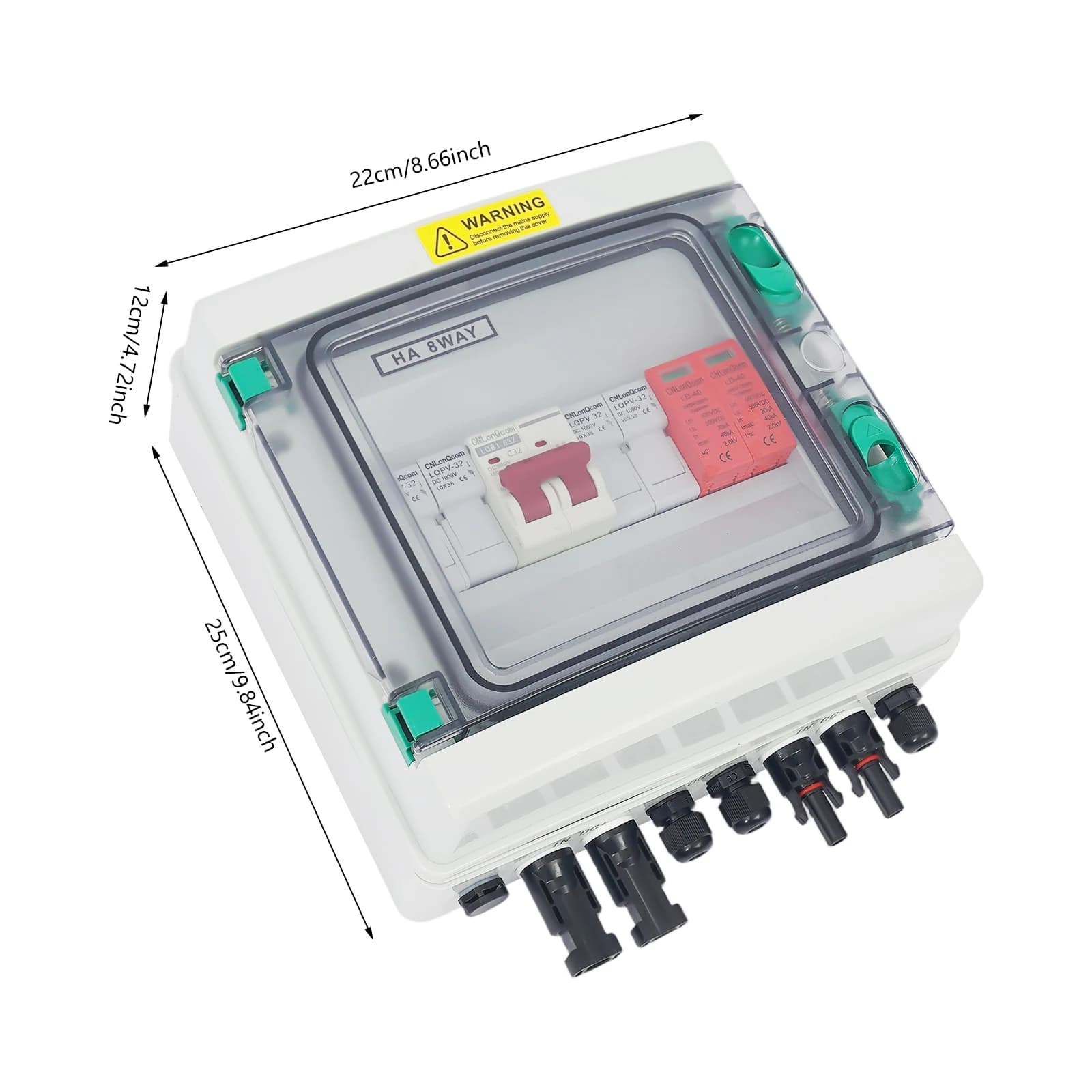 Scatola Solare 2 Stringhe 32 Amp IP65 Impermeabile, Interruttori Automatici DC 500V 32A, Scatola Combinatrice Solare per Pannelli Solari, Batterie UPS