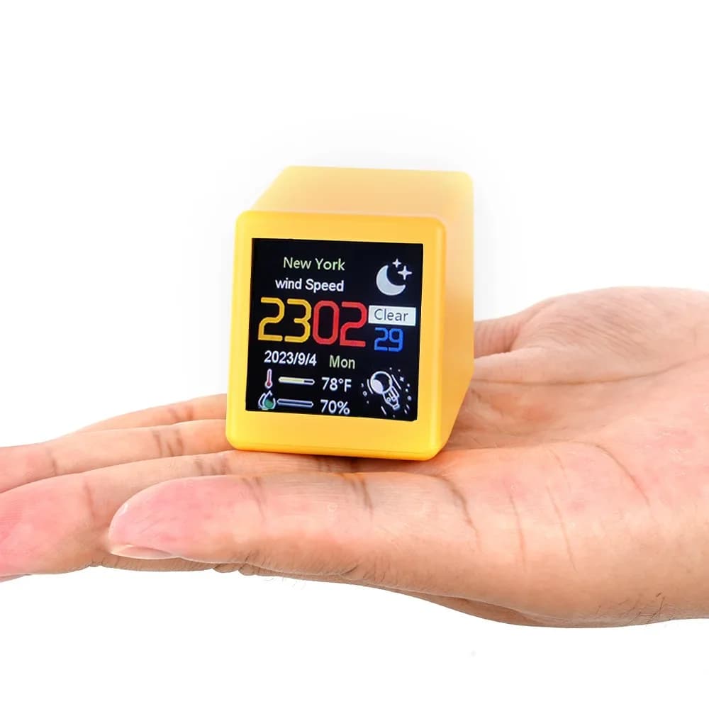 Small Weather Station Portable Smart WiFi with Display, Temperature, Humidity, Now, Alarm and Desk Decoration